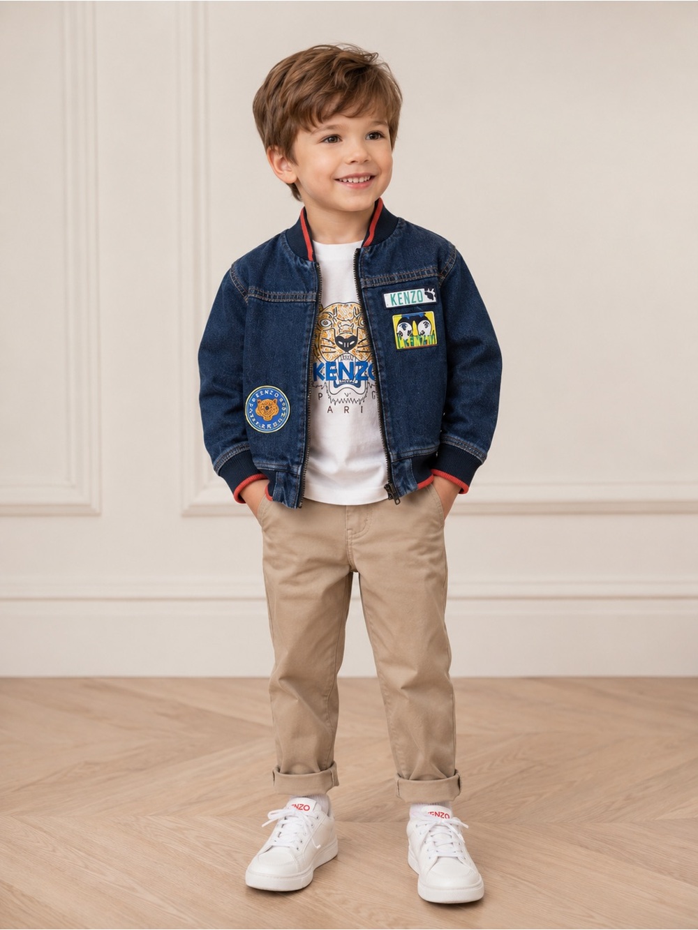 KENZO KIDS DENIM PATCH BOMBER JACKET